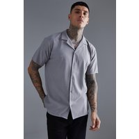 Mens Kurzärmliges geripptes Oversize Hemd - Grau - XL, Grau von boohooman