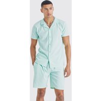 Mens Kurzärmliges geripptes Hemd und Shorts - Grün - XS, Grün von boohooman