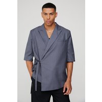 Mens Short Sleeve Tie Side Overized Blazer - Grau - 34, Grau von boohooman