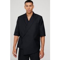 Mens Short Sleeve Tie Side Overized Blazer - Schwarz - 34, Schwarz von boohooman