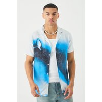 Mens Short Sleeve Viscose Burnt Ombre Shirt - Blau - XL, Blau von boohooman