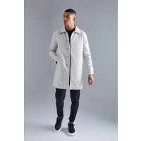 Mens Einreihiger Poly Twill-Regenmantel - Grau - M, Grau von boohooman