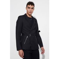 Mens Skinny Anzug-Blazer mit Detail - Schwarz - 38, Schwarz von boohooman