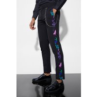 Mens Skinny Anzughose mit floralem Seitenstreifen - Schwarz - 32, Schwarz von boohooman