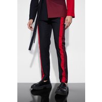 Mens Skinny Colorblock Anzughose - Rot - 30, Rot von boohooman