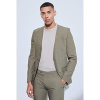 Mens Skinny Fit Collarless Single Breasted Blazer - Khaki - 34, Khaki von boohooman