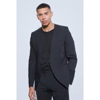 Mens Skinny Fit Collarless Single Breasted Blazer - Schwarz - 38, Schwarz von boohooman