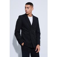 Mens Zweireihiger Skinny Cord-Blazer - Schwarz - 34, Schwarz von boohooman