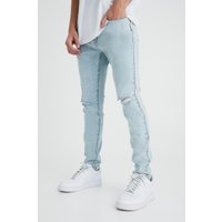 Mens Skinny Jeans mit Riss am Knie - Blau - 30R, Blau von boohooman