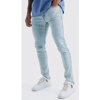 Mens Skinny Jeans mit Riss am Knie - Blau - 32R, Blau von boohooman