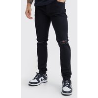 Mens Skinny Jeans mit Riss am Knie - Schwarz - 30R, Schwarz von boohooman