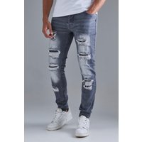 Graue Skinny Jeans mit Rissen - 32R, Grau von boohooman