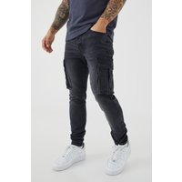 Mens Skinny Stretch Cargo-Jeans - Schwarz - 30R, Schwarz von boohooman