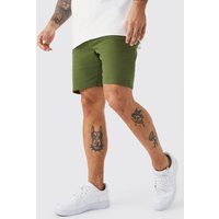 Mens Skinny Stretch Chino-Shorts - Khaki - 32, Khaki von boohooman