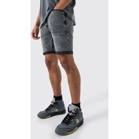 Mens Skinny Stretch Denim Shorts In Charcoal - Grau - 30, Grau von boohooman