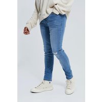 Mens Skinny Stretch Jeans mit Riss am Knie - Blau - 30R, Blau von boohooman