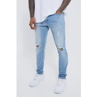 Mens Skinny Stretch Jeans mit Riss am Knie - Blau - 34R, Blau von boohooman