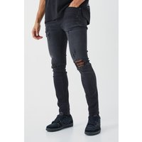 Mens Skinny Stretch Jeans mit Riss am Knie - Schwarz - 28R, Schwarz von boohooman