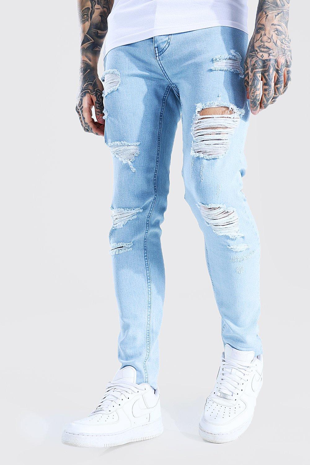 Mens Skinny Stretch Jeans mit Rissen - Blau - 30R, Blau von boohooman