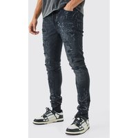 Mens Skinny Stretch Multi Rip Jeans In Washed Black - Schwarz - 28R, Schwarz von boohooman