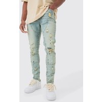 Mens Skinny Stretch Ripped Carpenter Jeans In Antique Blue - Blau - 36R, Blau von boohooman