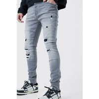Zerrissene Skinny Stretch Jeans in Eisgrau - 36R, Grau von boohooman