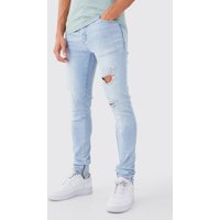 Mens Herren Skinny Stretch Jeans mit Rissen - Blau - 32R, Blau von boohooman