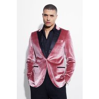 Mens Skinny Velour-Blazer mit Satin-Revers - Rosa - 38, Rosa von boohooman