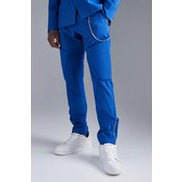 Mens Slim-Fit Anzughose mit Reißverschluss und Kette - Grau - 32, Grau von boohooman