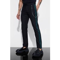 Mens Slim-Fit Anzughose mit Seitenstreifen - Grün - 30, Grün von boohooman