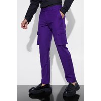 Mens Slim-Fit Cargo-Hose - Lila - 30, Lila von boohooman