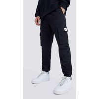 Mens Slim-Fit Cargo-Jogginghose mit elastischem Bund und Schnalle - Schwarz - XL, Schwarz von boohooman