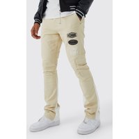 Mens Slim-Fit Cargo-Schlaghose mit Moto-Aufnäher - Grau - 34, Grau von boohooman