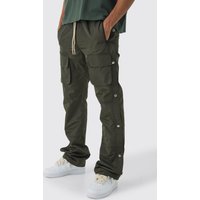 Slim-Fit Cargo-Schlaghose mit elastischem Bund - Khaki - M, Khaki von boohooman