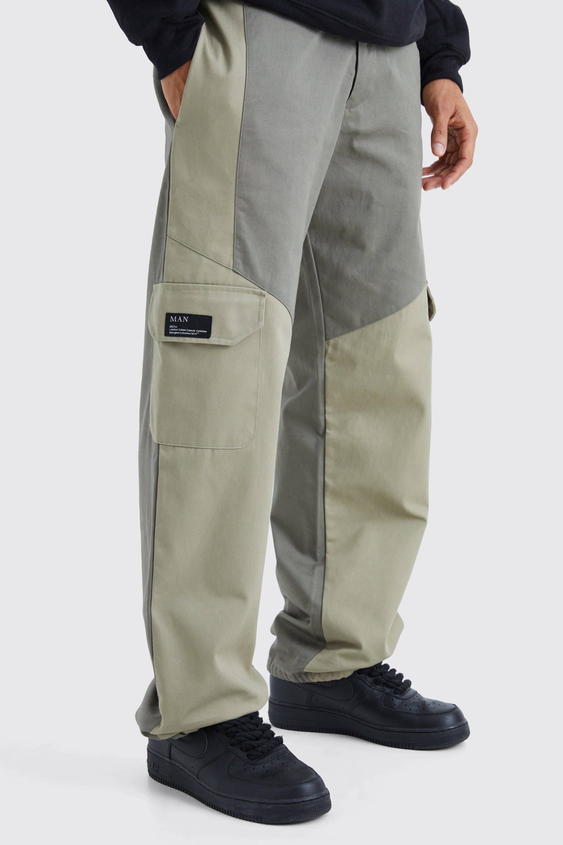 Mens Slim-Fit Colorblock Cargo-Hose - Khaki - 30, Khaki von boohooman