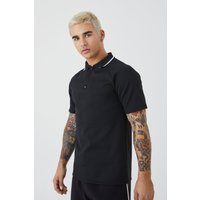 Mens Slim-Fit Colorblock Poloshirt - Schwarz - L, Schwarz von boohooman