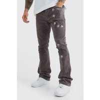 Mens Slim-Fit Jeans mit Farbspritzern - Grau - 34R, Grau von boohooman