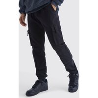 Mens Slim-Fit Jogginghose mit Cargo-Taschen und elastischem Bund - Schwarz - XS, Schwarz von boohooman