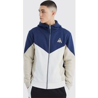 Mens Slim-Fit Man Colorblock Hoodie mit Reißverschluss und Trichterkragen - Blau - S, Blau von boohooman