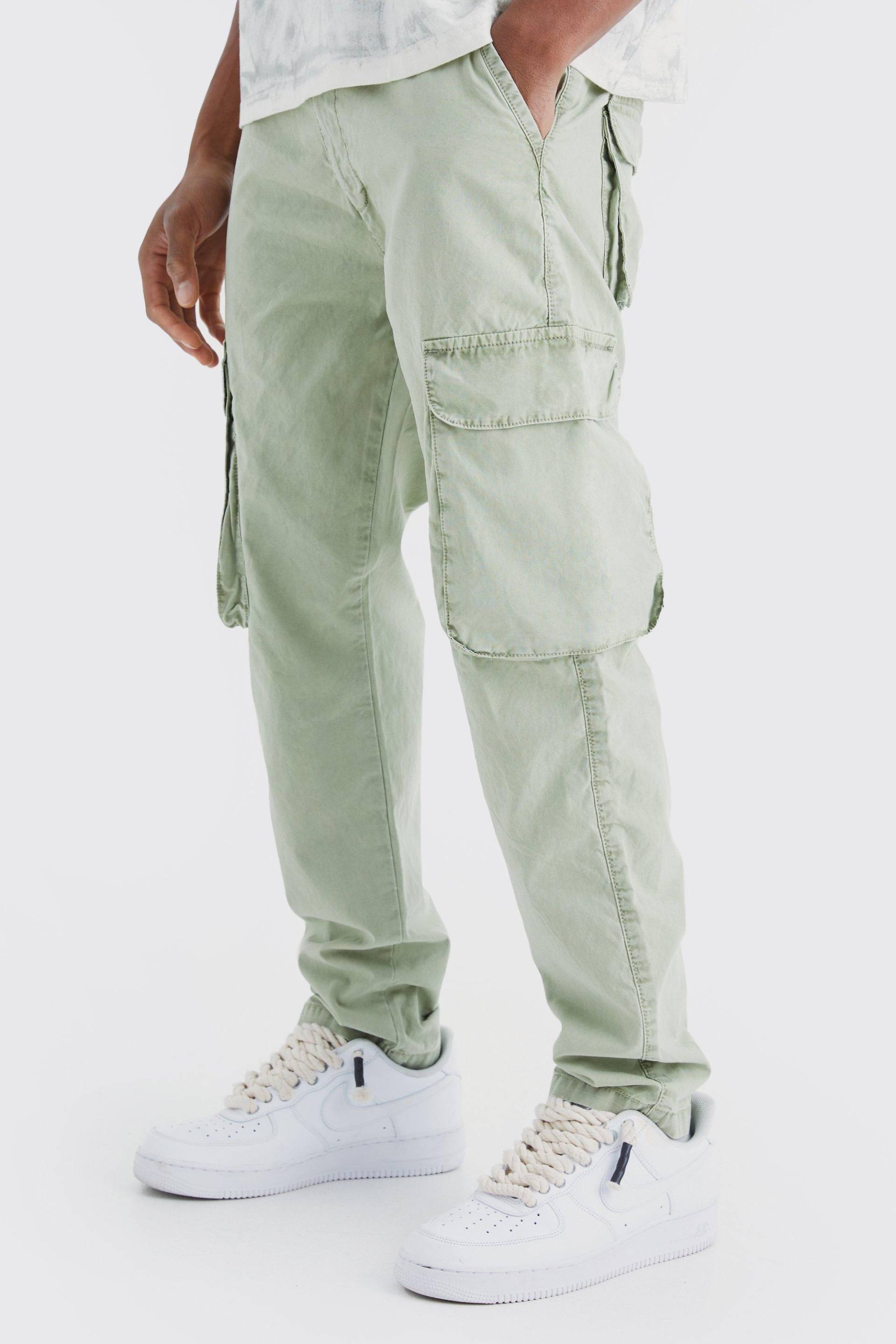 Mens Slim-Fit Cargo-Hose mit Acid-Waschung - Grün - 32, Grün von boohooman