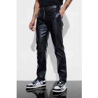 Mens Slim-Fit PU-Anzughose mit Reißverschluss - Schwarz - 36, Schwarz von boohooman