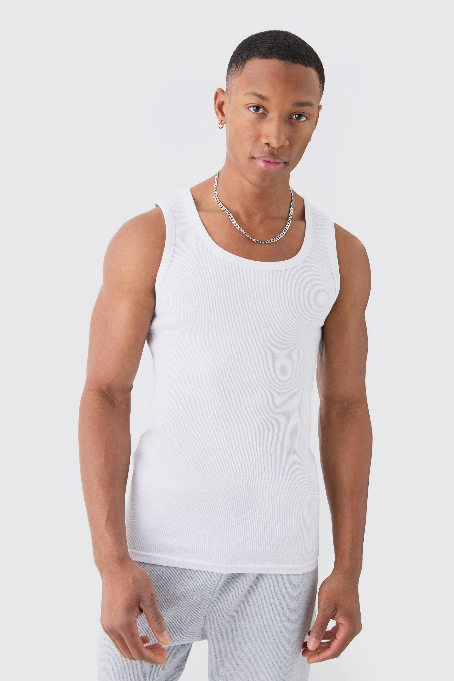 Mens Slim Fit Ribbed Vest - Weiß - S, Weiß von boohooman