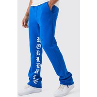 Mens Slim-Fit Schlag-Jogginghose mit Print - Grau - L, Grau von boohooman