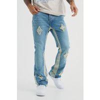 Mens Slim-Fit Schlagjeans mit Applikation - Blau - 28R, Blau von boohooman