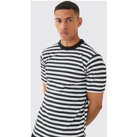 Mens Slim Fit Stripe Rib T-shirt - Schwarz - L, Schwarz von boohooman