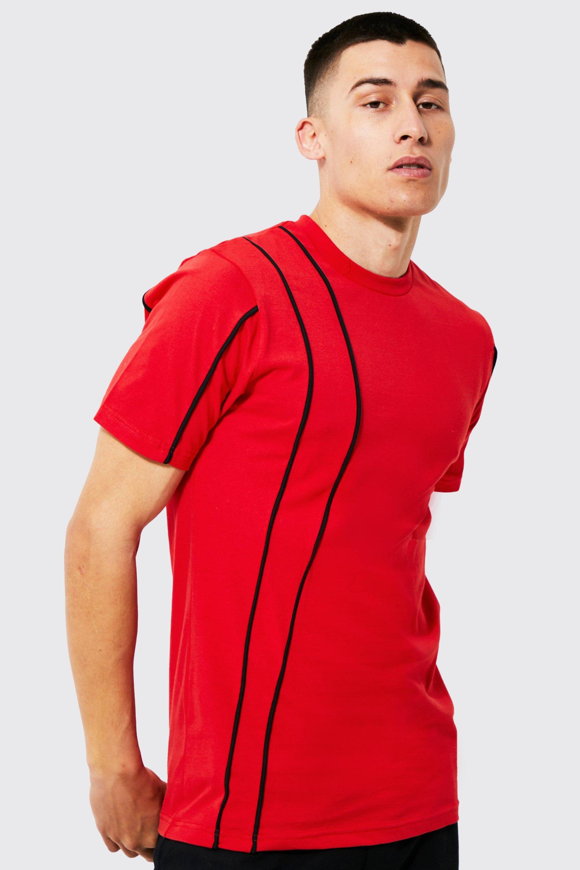 Mens Slim-Fit T-Shirt mit Paspeln - Rot - S, Rot von boohooman