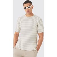Mens Slim Fit Textured Stripe T-shirt - Grau - S, Grau von boohooman