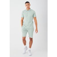 Slim-Fit Poloshirt & Shorts in Waffeloptik - Grün - M, Grün von boohooman