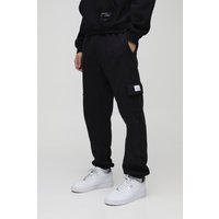 Slim-Fit Basic Cargo-Jogginghose mit Etikett - Schwarz - XS, Schwarz von boohooman