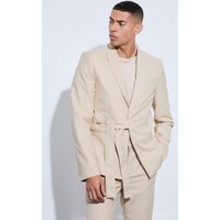 Mens Slim Fit Wrap Tie Blazer - Beige - 40, Beige von boohooman